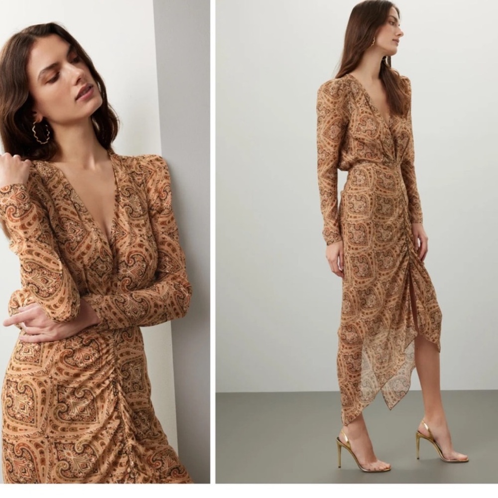 Ronny Kobo Astrid Silk Ruched Paisley Dress NWT - Picture 2 of 9